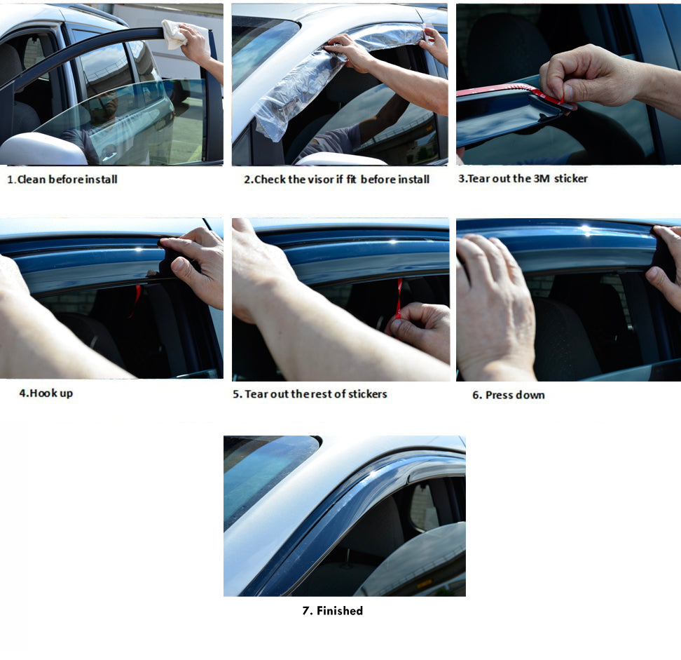 4-Piece Tape-On Window Deflectors for Hyundai Accent 2012-2017, Sun, Rain, and Vent Visor Protection, 2mm-thick