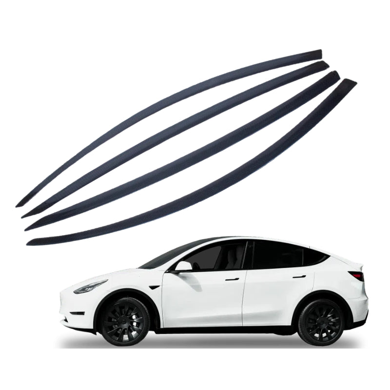 4-Piece Tape-On Luxury Window Deflectors for Tesla Y 2019-2025 Carbon Fiber Smoke Window Visor Set - Sun, Rain, and Vent Visor Protection