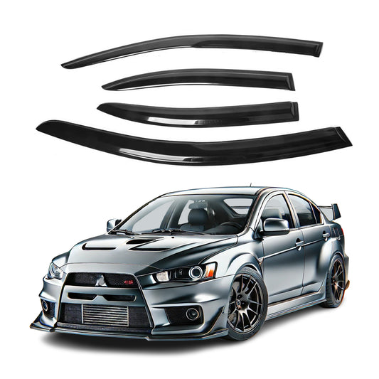 4-Piece Tape-On Window Deflectors for Mitsubishi Lancer EVO 2009-2017 Sun, Rain, and Vent Visor Protection, 2mm-thick
