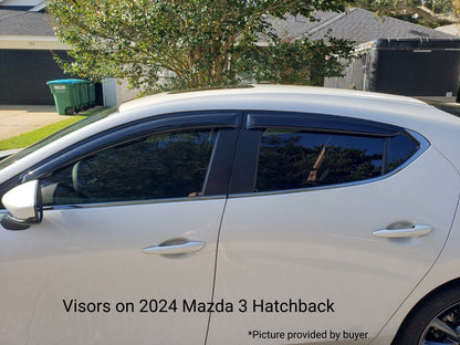 4-Piece Tape-On Window Deflectors for Mazda 3 Sedan Hatchback 2019-2024 Sun, Rain, and Vent Visor Protection, 2mm-thick