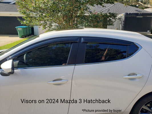 4-Piece Tape-On Window Deflectors for Mazda 3 Sedan Hatchback 2019-2024 Sun, Rain, and Vent Visor Protection, 2mm-thick