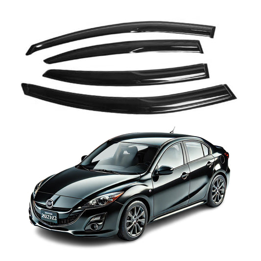 4-Piece Tape-On Window Deflectors for Mazda 3 Sedan 2010-2013 Sun, Rain, and Vent Visor Protection, 2mm-thick