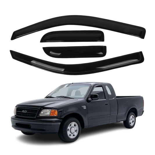 4-Piece Tape-On Window Deflectors for Ford F-150 Super Cab 2004-2014 Sun, Rain, and Vent Visor Protection, 2mm-thick