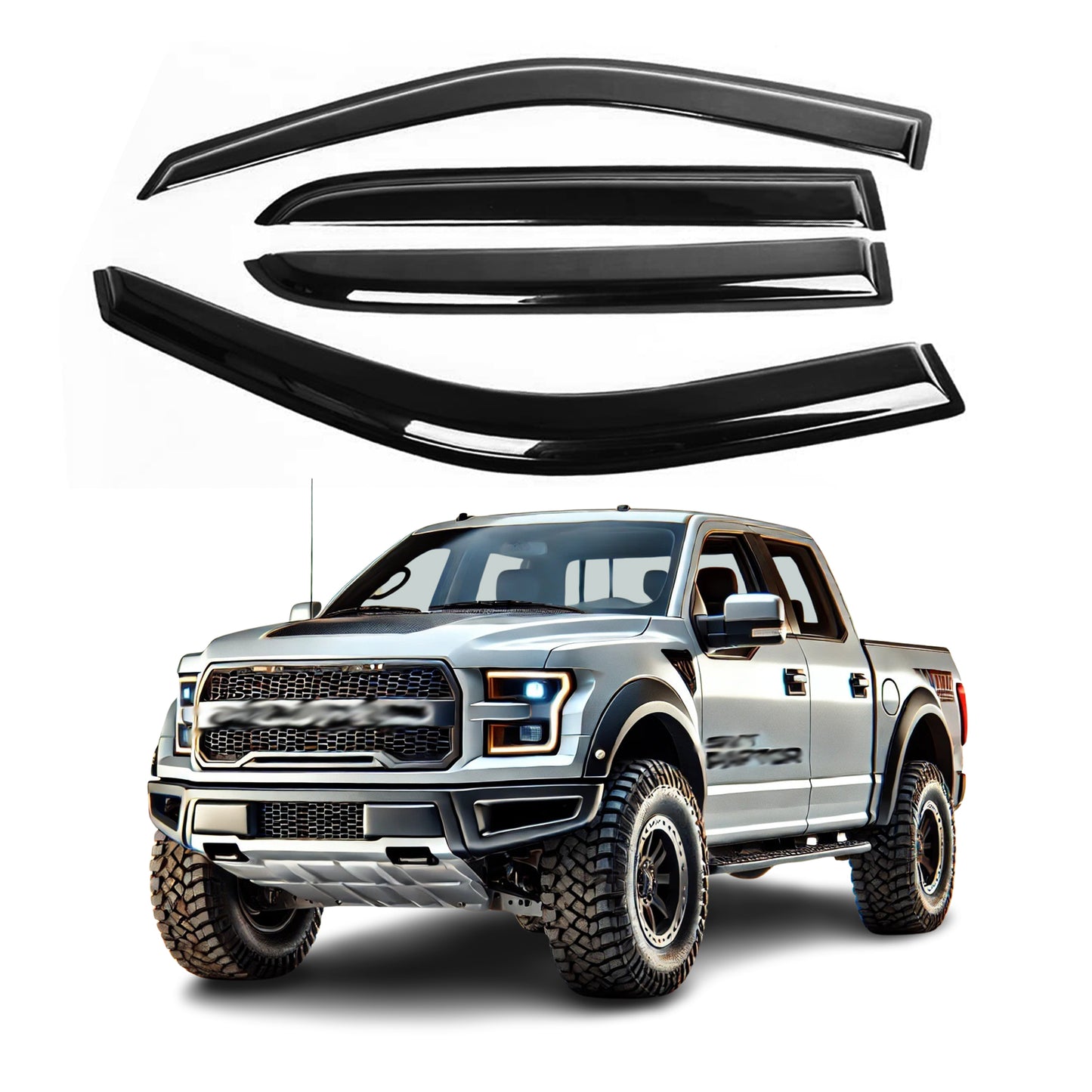 4-Piece Tape-On Window Deflectors for Ford F-150 SuperCrew 2009-2014 Sun, Rain, and Vent Visor Protection, 2mm-thick
