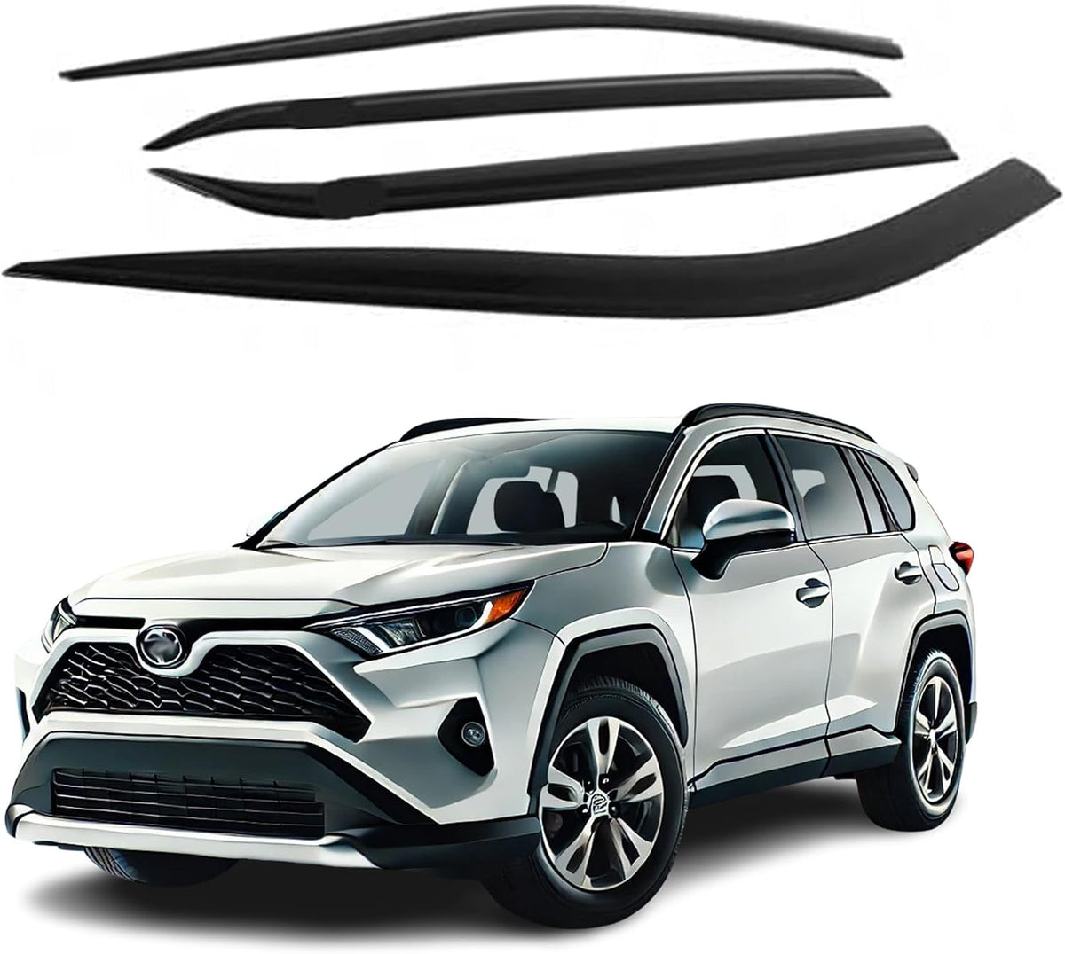 Window Deflectors for Toyota RAV4 2019-2021 Sun, Rain, and Vent Visor Protection, 4-Piece Tape-On