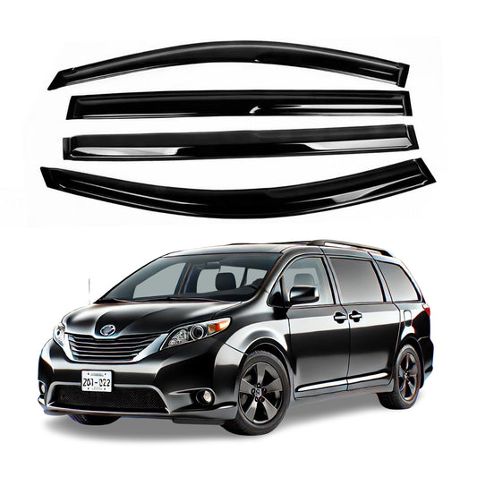 4-Piece Tape-On Window Deflectors for Toyota Sienna 2011-2019 Sun, Rain, and Vent Visor Protection, 2mm-thick