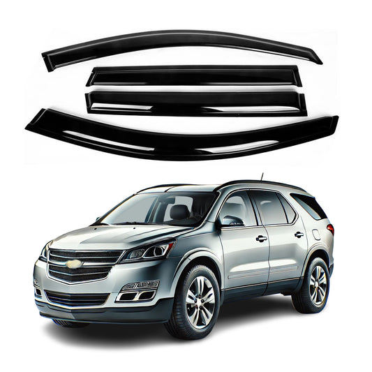 4-Piece Tape-On Window Deflectors for Chevrolet Traverse 2009-2017 Sun, Rain, and Vent Visor Protection, 2mm-thick