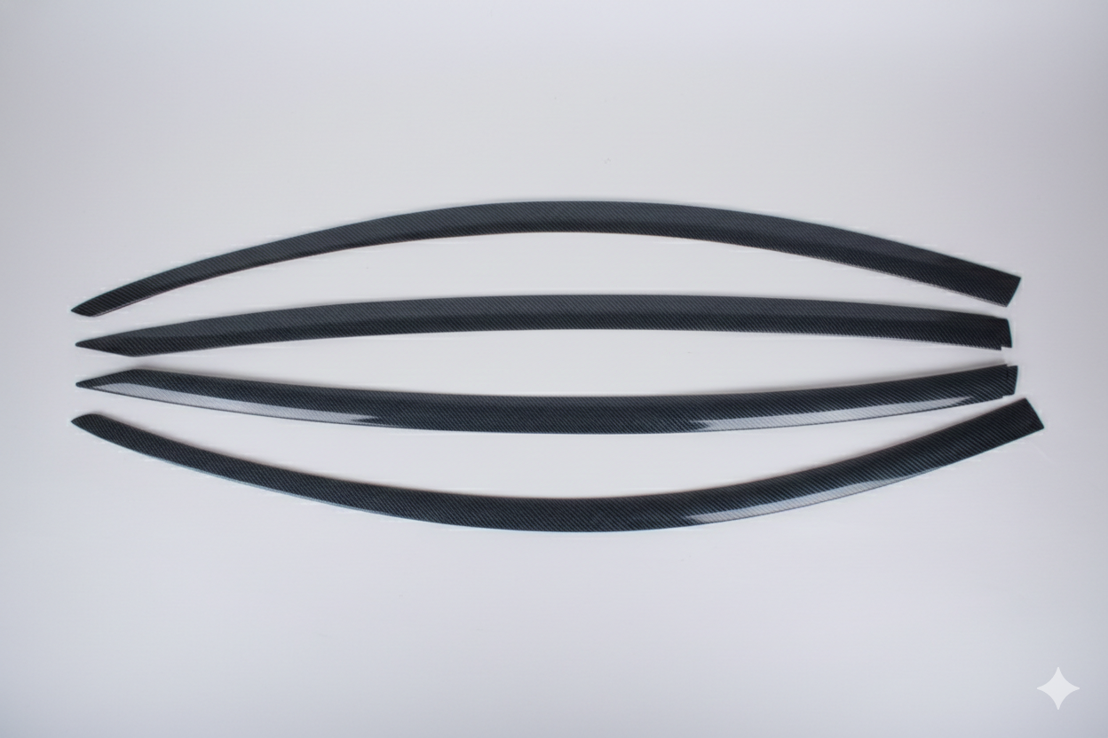 4-Piece Tape-On Luxury Window Deflectors for Tesla 3 2019-2025 Carbon Fiber Smoke Window Visor Set - Sun, Rain, and Vent Visor Protection