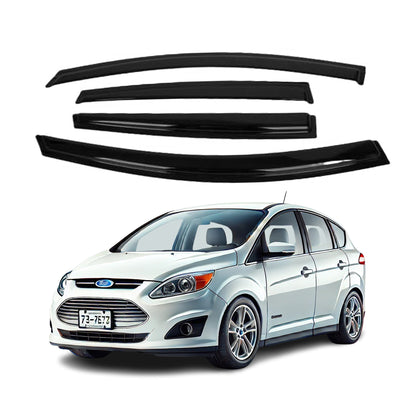 4-Piece Tape-On Window Deflectors for Ford C-Max 2013-2018 Sun, Rain, and Vent Visor Protection, 2mm-thick