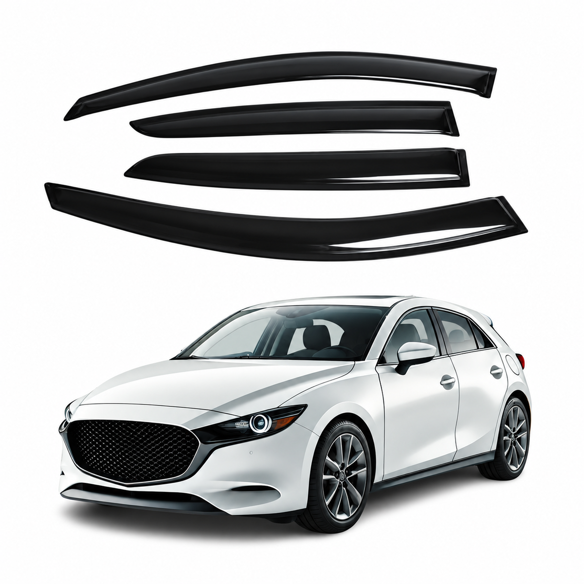 Window Deflectors for Mazda 3 Sedan Hatchback 2019-2024 Sun, Rain, and Vent Visor Protection, 4-Piece Tape-On